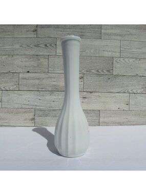 Vintage CLG Co. White Milk Glass Ribbed Tapered Long Stem Bud Vase 8 3/4"